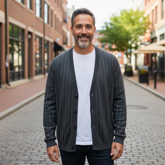 Mens Greg Norman Cardigan Charcoal Pinstripe Sweater (XXL) NWT - Picture 6 of 6